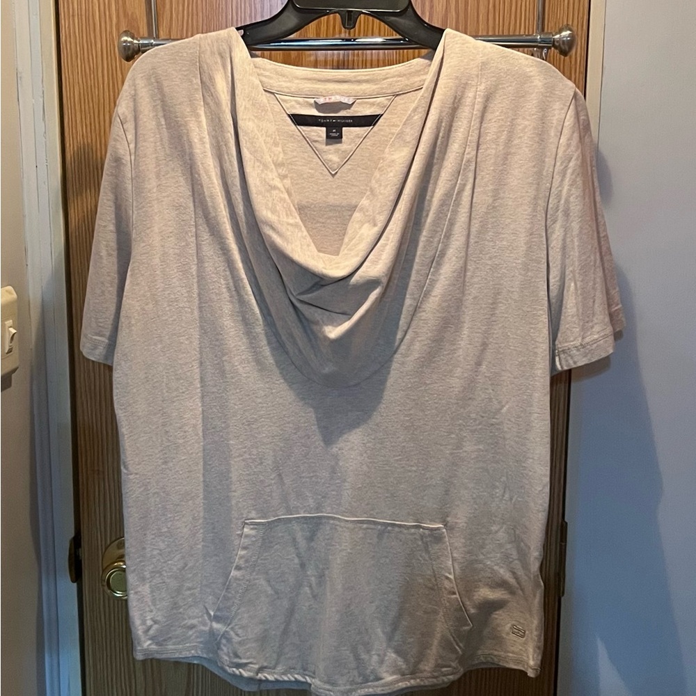🖤Tommy Hilfiger Cream Tan Oversized Short Sleeve Blouse